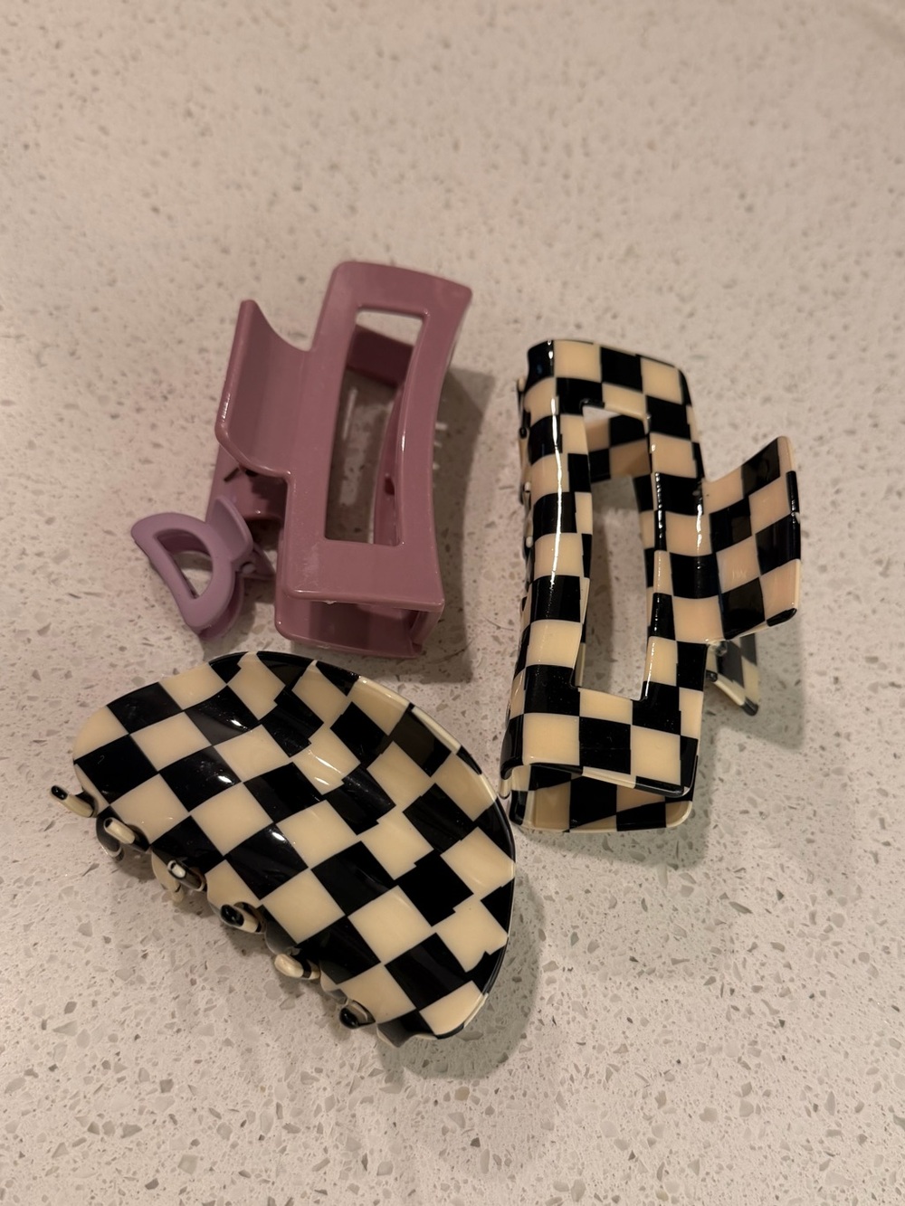 Checker & Lilac Hair Claw Clip Set